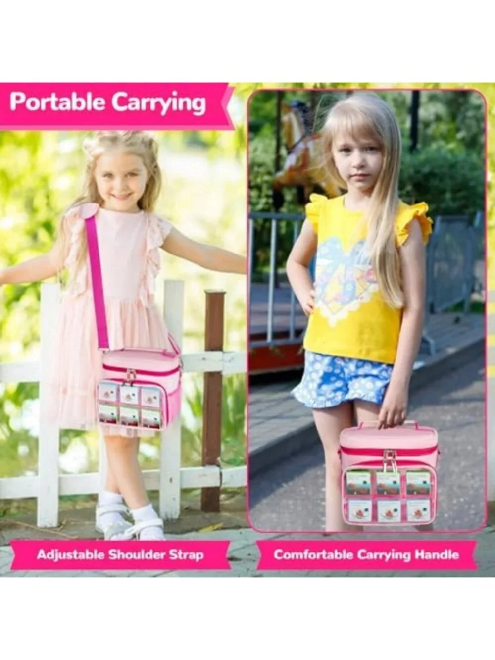 Travel Storybook Carrying Case with 12 Pockets & Shoulder Strap - Pink